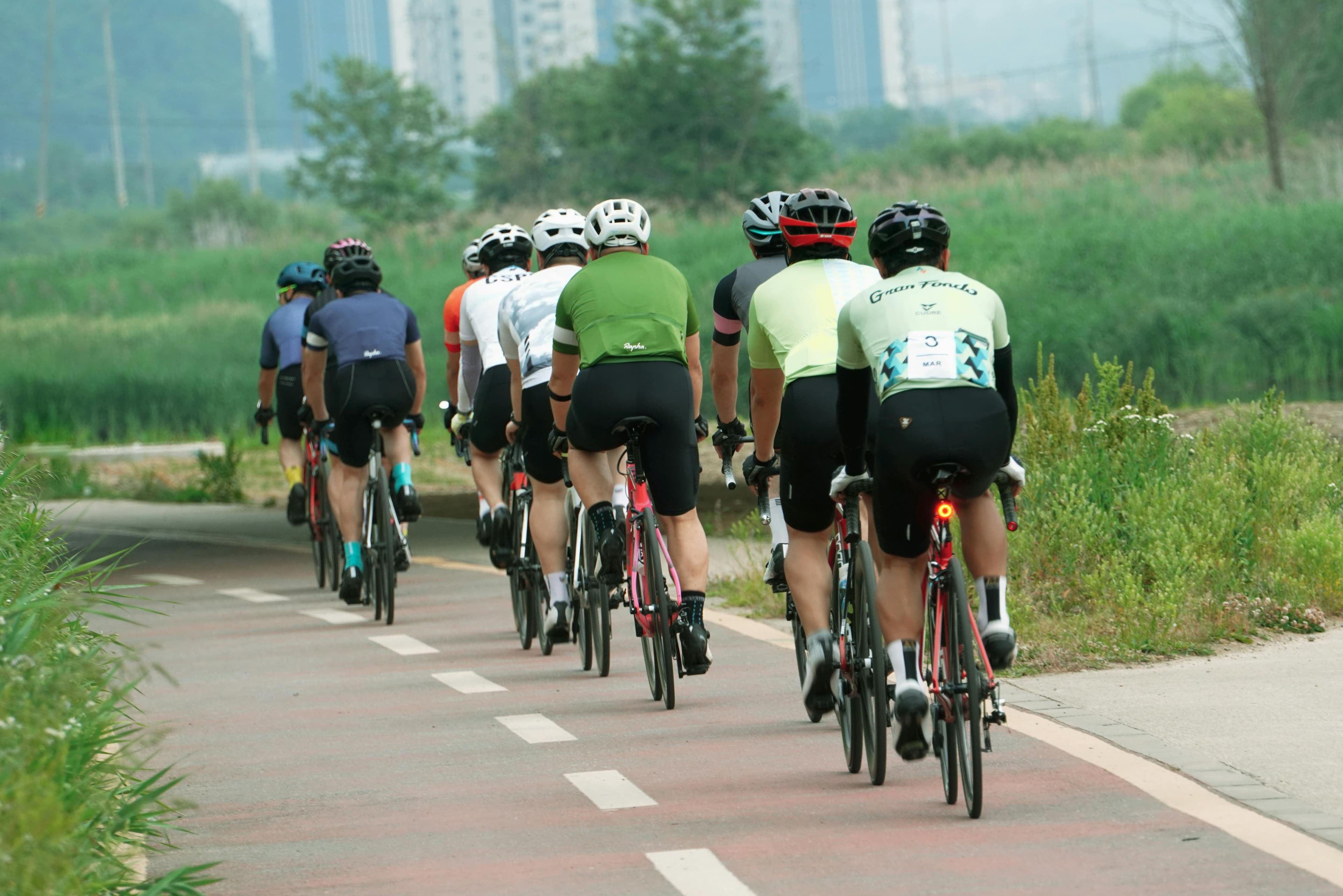 Cyclists in a big group